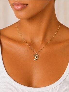Letter J - Gold Old English Initial Necklace
